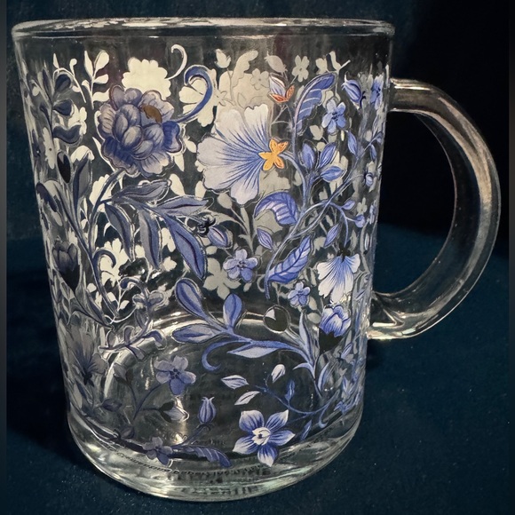 Clementine Paper Other - Clementine Paper Blue Floral Glass Coffee Mug Botanical Pattern NWT